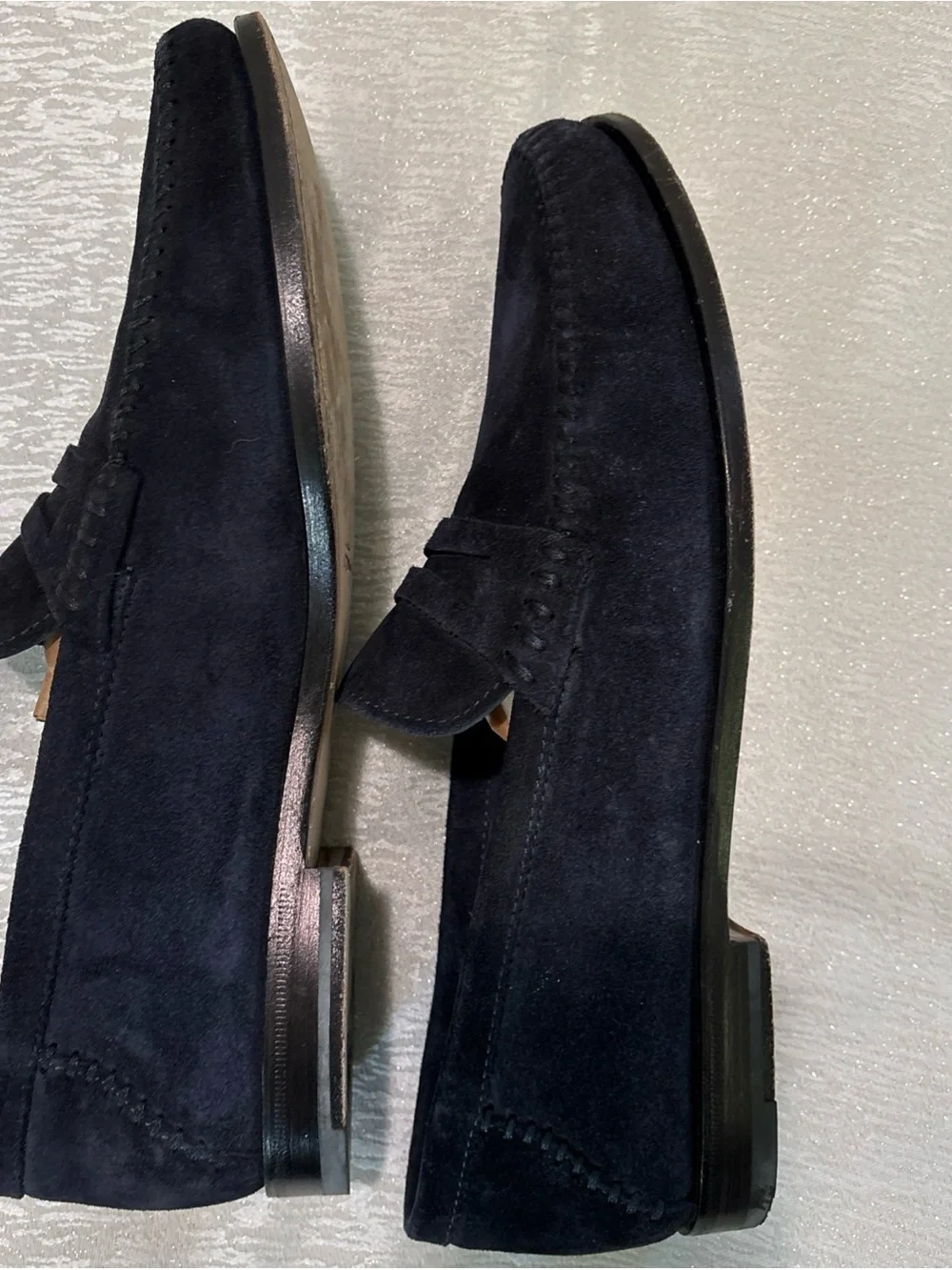 Santoni Men's Dark Navy Suede Penny Loafers Sz 10D